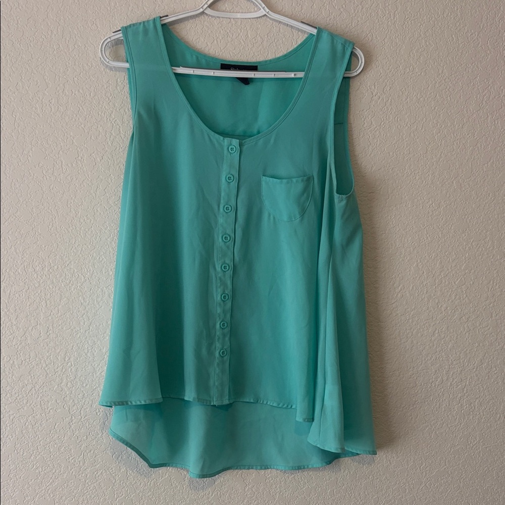 Style & Co. Teal Sleeveless Button-Front Tank